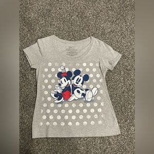 Disney Mickey Minnie white dots  Grey V neck T-shirt Short Sleeve Large